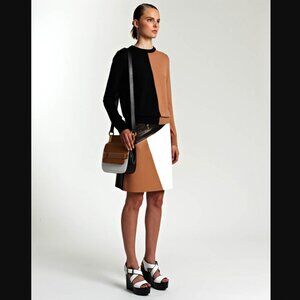 $2495 Michael Kors Resort 2014 White Multi Colorblock Leather Mini Skirt size 4